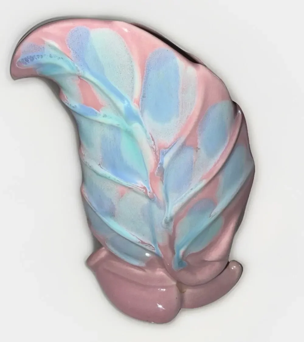 MCM Royal Haeger Leaf Vase 6x4” Marble Glaze Ceramic Vintage Mid Century